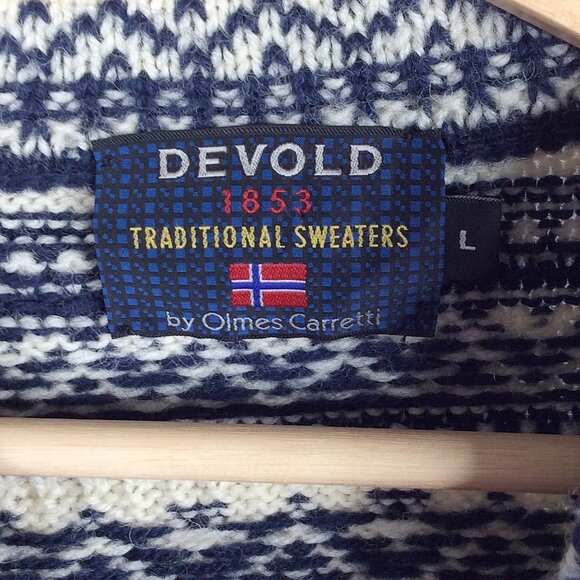 Devold Men's 100% Wool Sweater Setesdal Pattern Blue Red Unisex Size L - Picture 8 of 9